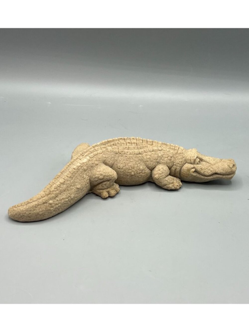 Sandstone Alligator Figurine Outdoor Garden Statue 10" Long Rustic Handcrafted